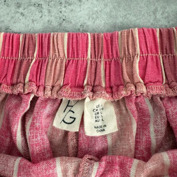 HG Linen Blend Pants Pink Striped Pull on elastic waistband womens size large - Picture 3 of 5